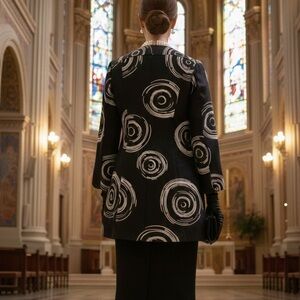 Topper Coat Vintage LOUBEN Canada Black and Cream Geometric Swirl (6-8/S-M)